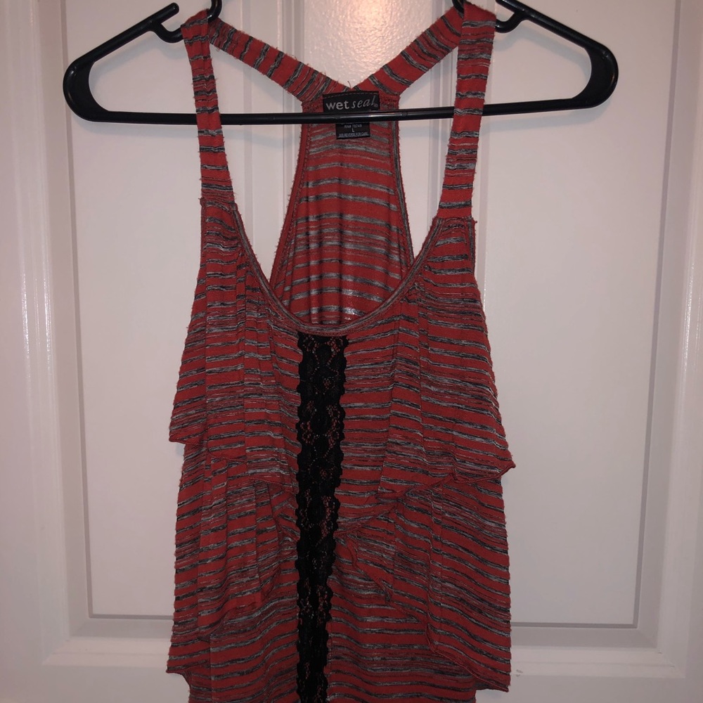 Striped 3 tier top with lace in the middle